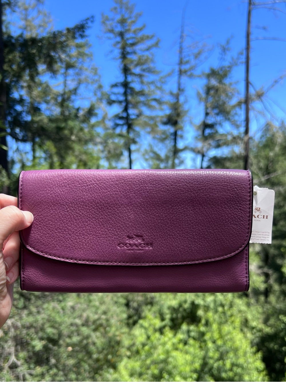 COACH Vintage Purple Leather Trifold Wallet with Silver Hardware AUTHENTIC